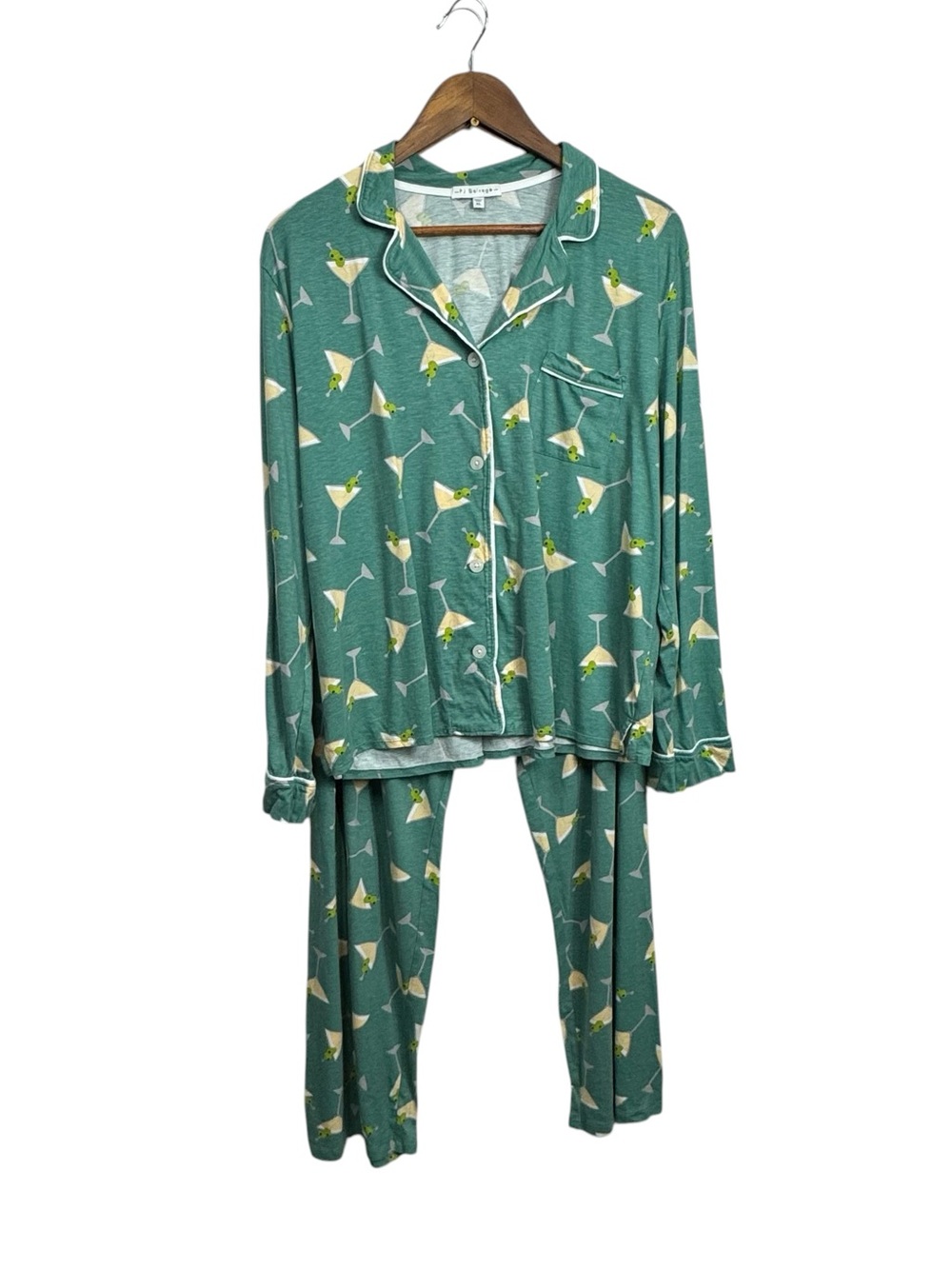 PJ Savage Green Martini Print Pajama Set XL